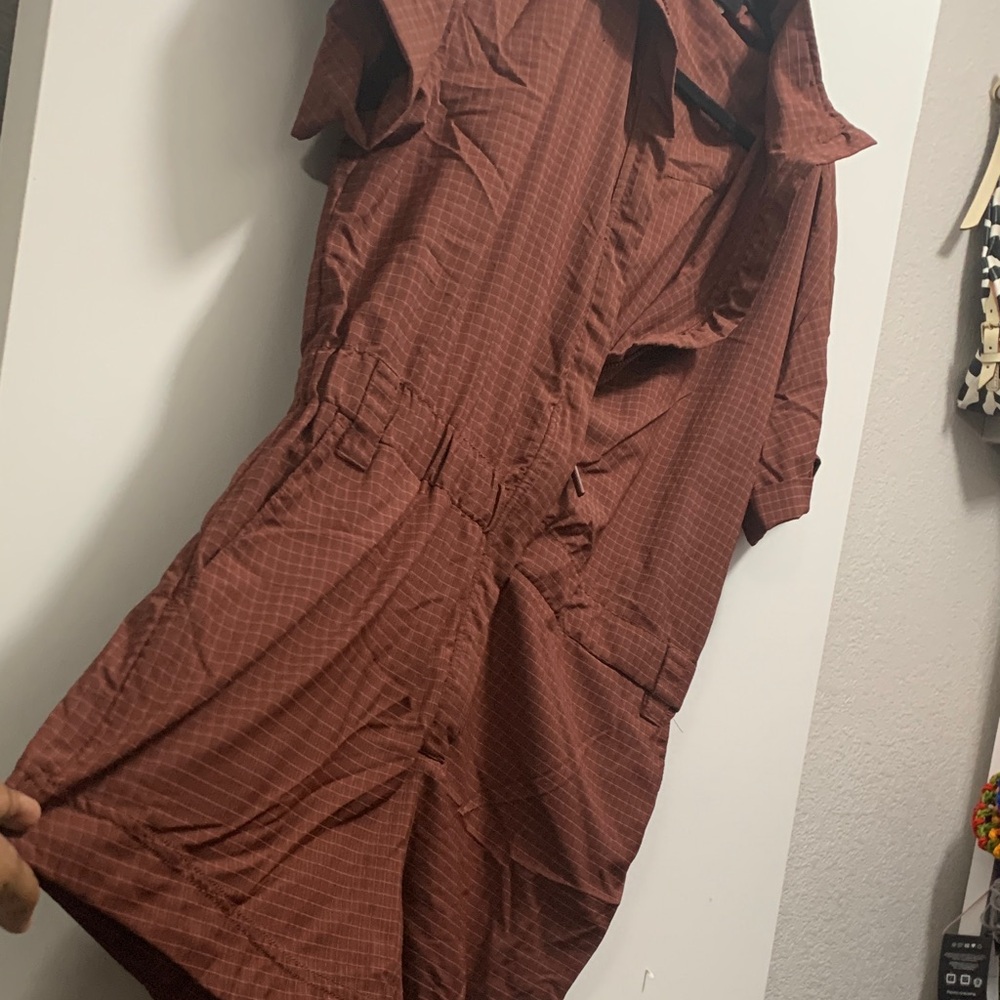 Fabletics Rust Brown Short-Sleeve Zip Front Jumpsuit - Picture 3 of 6